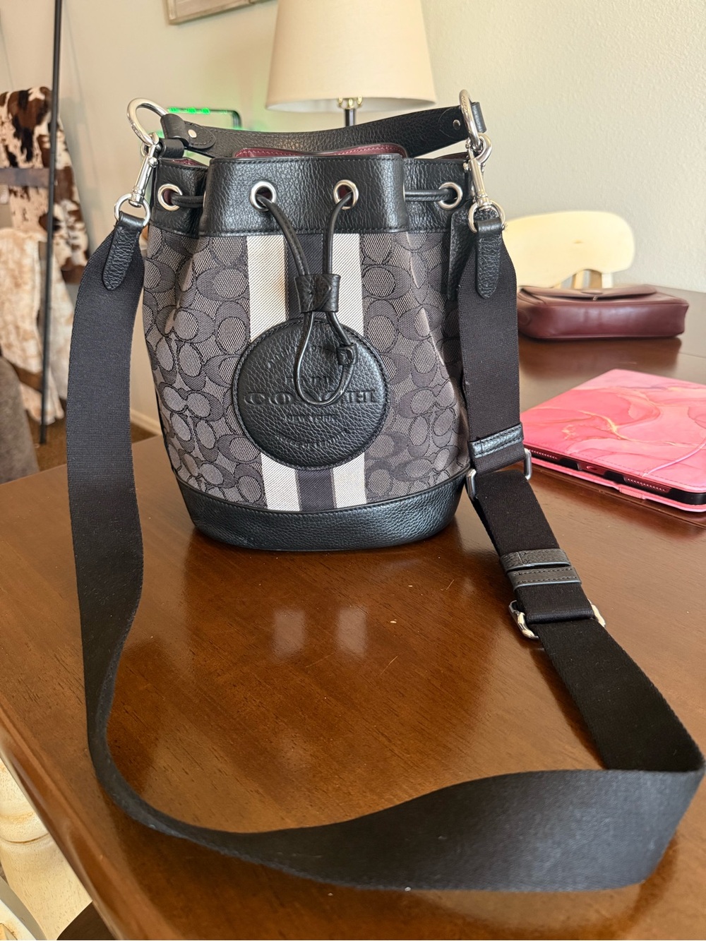 Coach Charcoal and Black Signature Bucket Crossbody